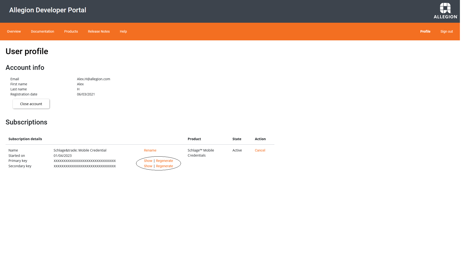 Allegion Developer Portal Profile
